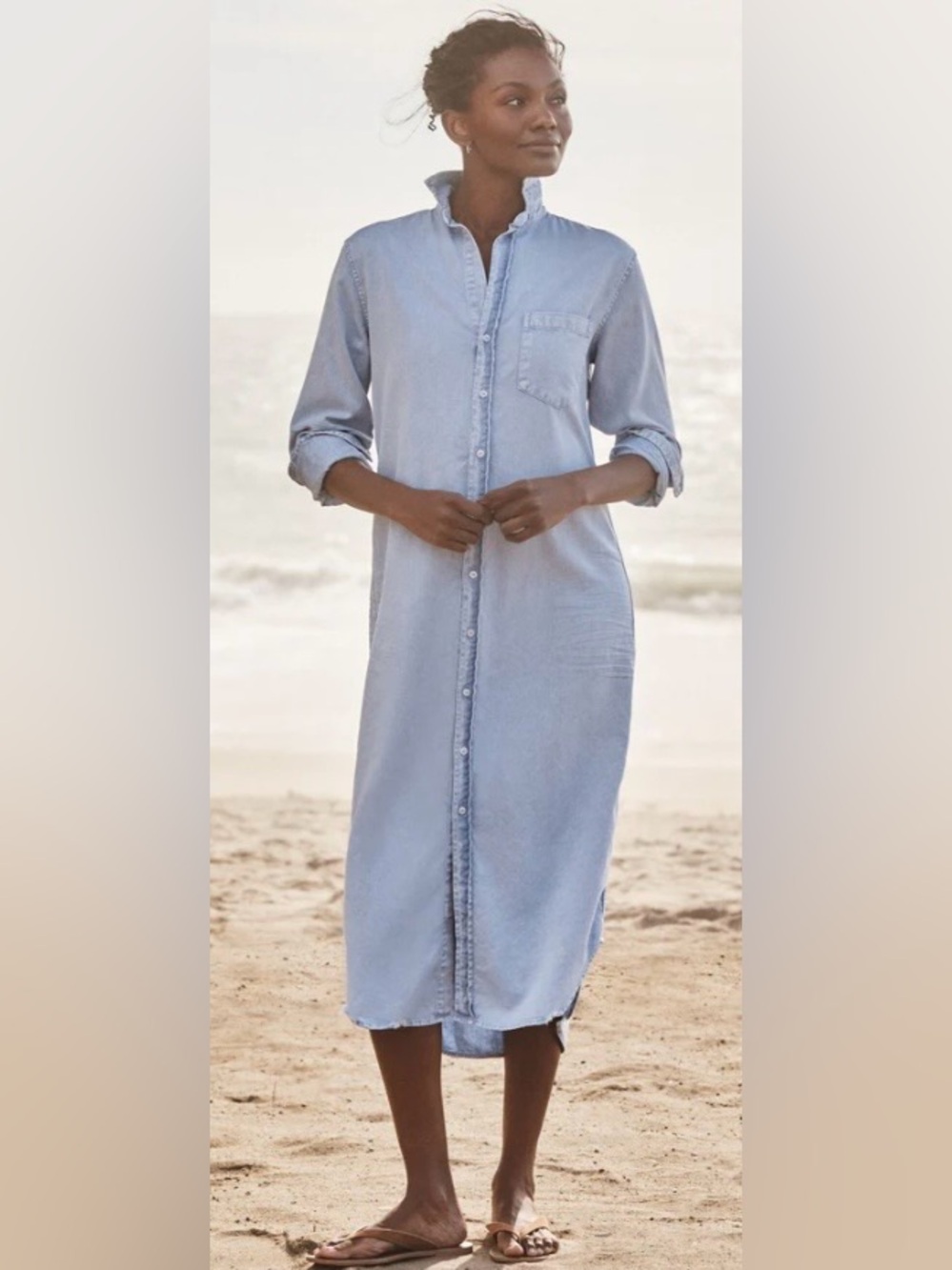 $398 Frank & Eileen Rory Shirt Dress POOL WATER BLUE SZ XXS